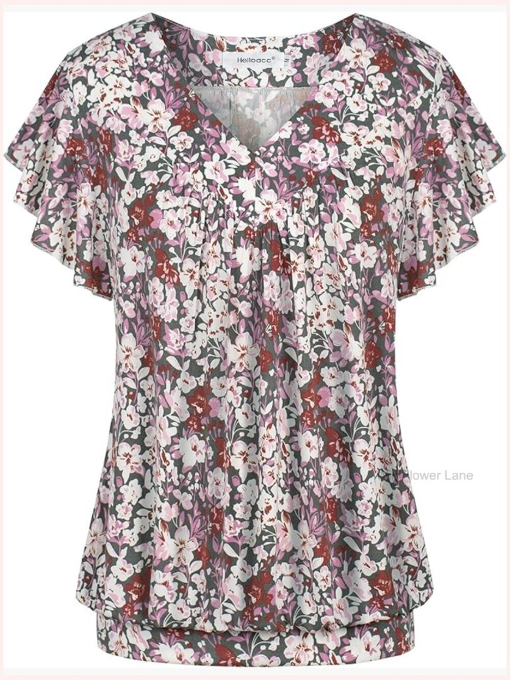 V Neck Ruffled Cap Sleeve Banded Hem T Shirt Loose Top